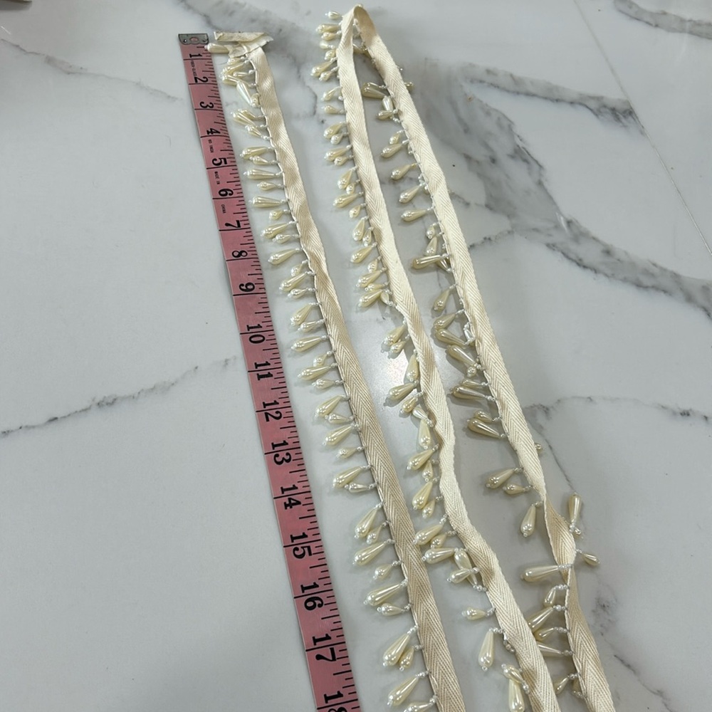 Beaded Pearl Raindrop Suspended Trim. 15 Yards